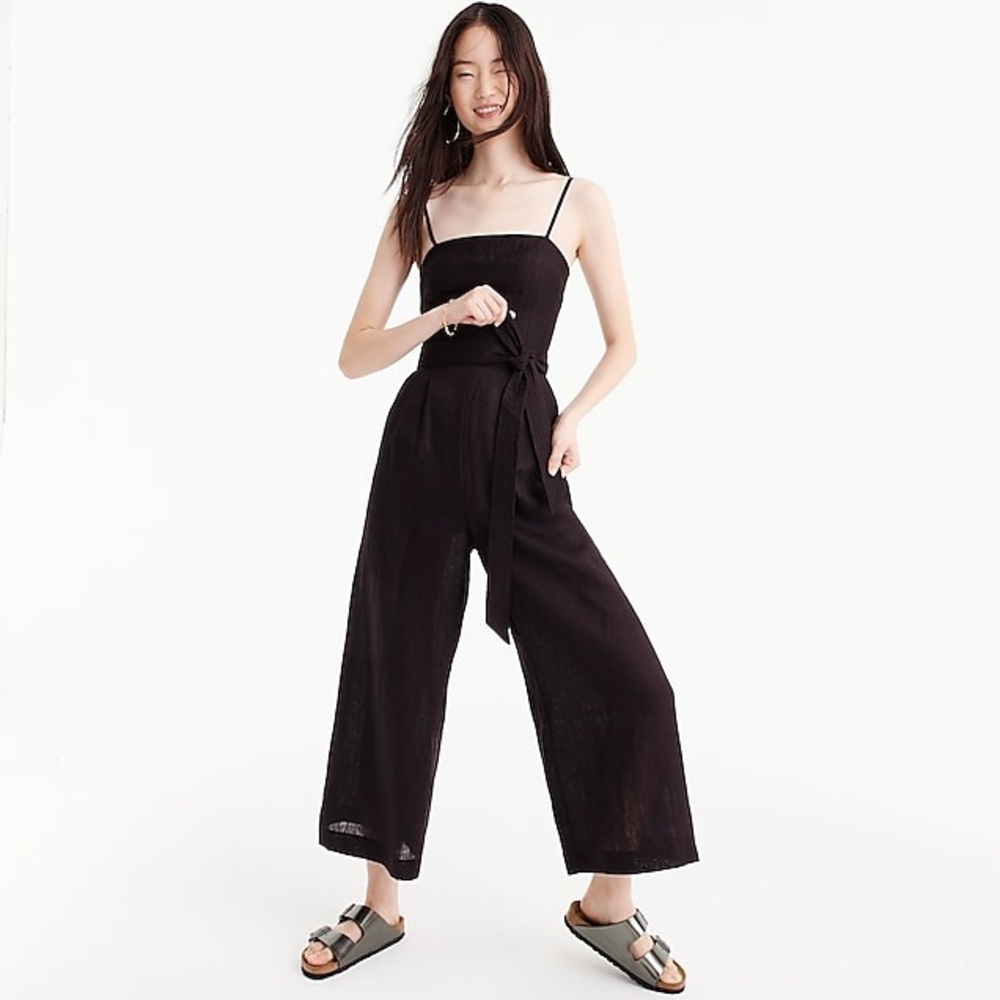 J. Crew Linen Tie-waist Jumpsuit in Black. Size 4